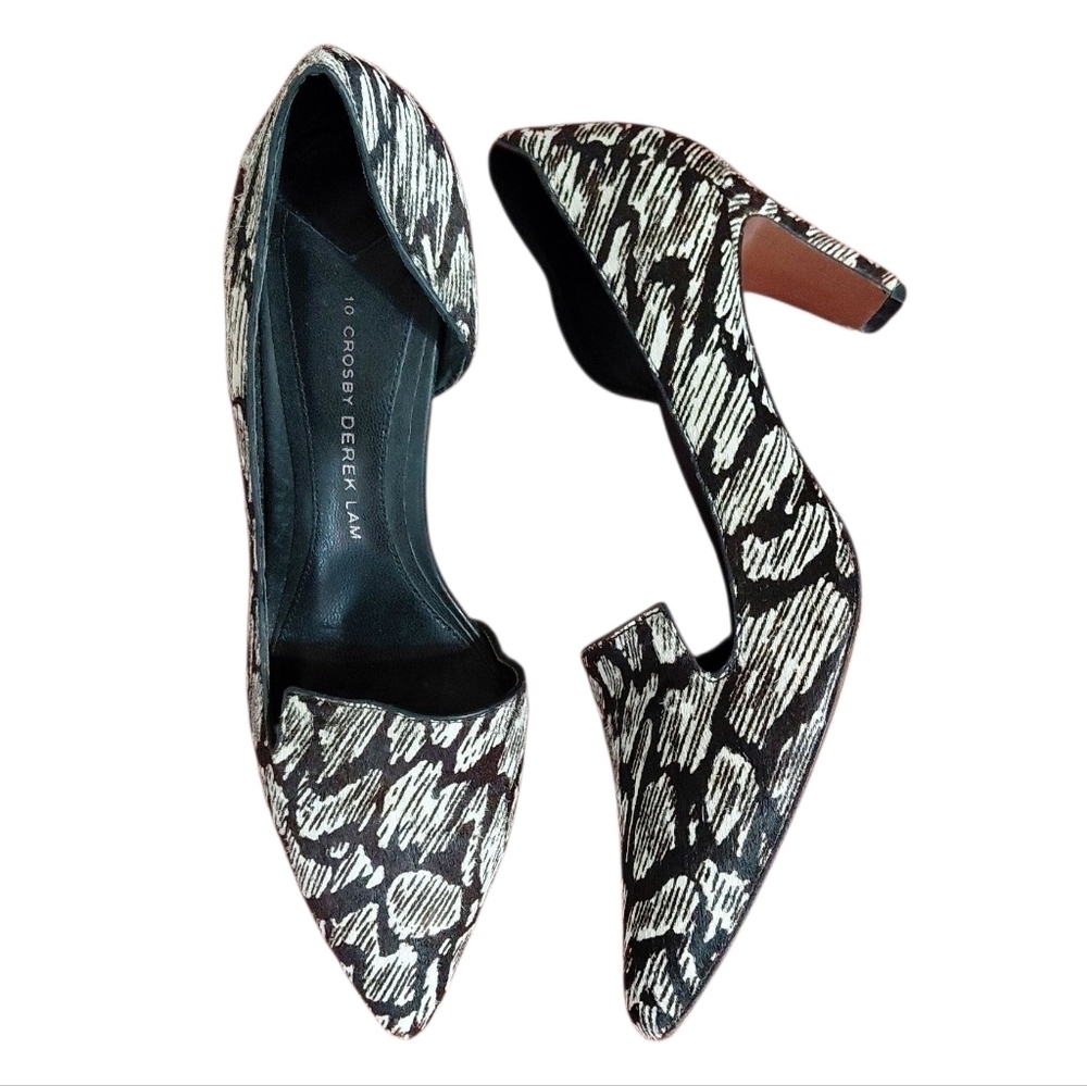 Derek Lam Black and White Patterned Calf Hair D'Orsay Heels Size 6